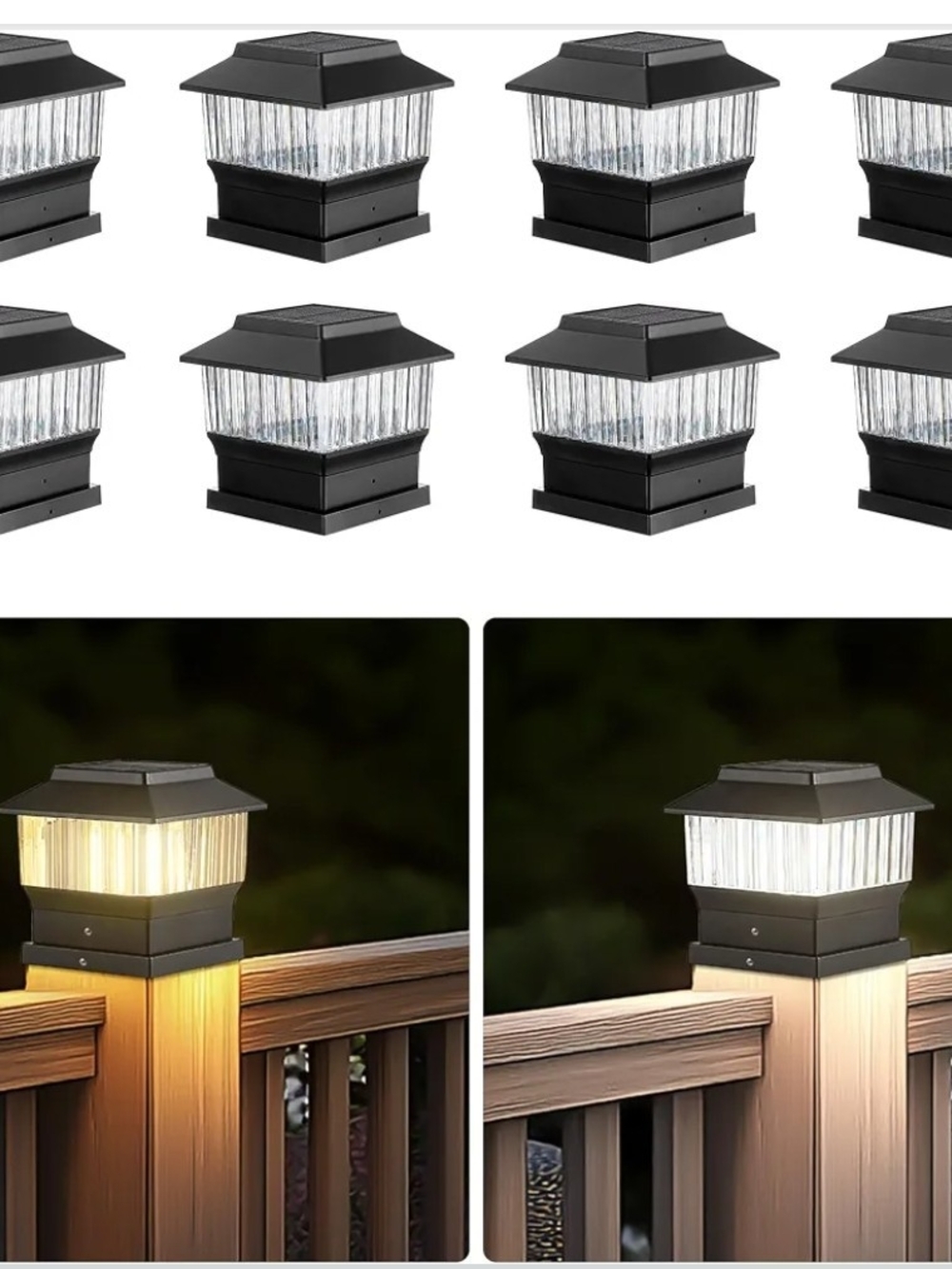 8 Pack Solar Fence Post Cap Lights 4x4 5x5 Waterproof LED Deck Patio Dusk Dawn